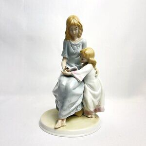 Meico Vintage Porcelain 8" Figurine Mother & Daughter Reading Embrace 1970s